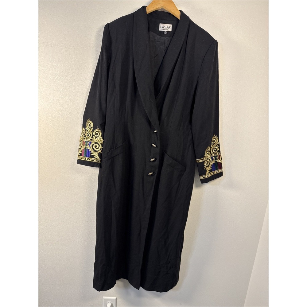 Vintage Kasper ASL  Dress Coat Wrap With Buttons embroidered sleeves‎ size 14